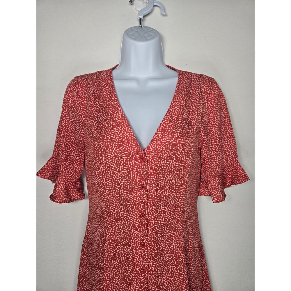 European Summer/90's vibes Lulus Women's Rust Red Print Button Up Dress. Size XS - Picture 9 of 13